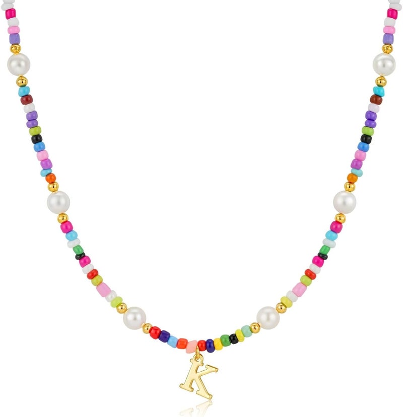 M MOOHAM Valentines Day Gifts for Kids Teen Girls - Colorful Initial Necklaces for Girls Women Kids, Beaded Pearl Choker Necklace for Women Trendy, Birthday Gifts Teenage Girl Teen Kid Jewelry - Image 1